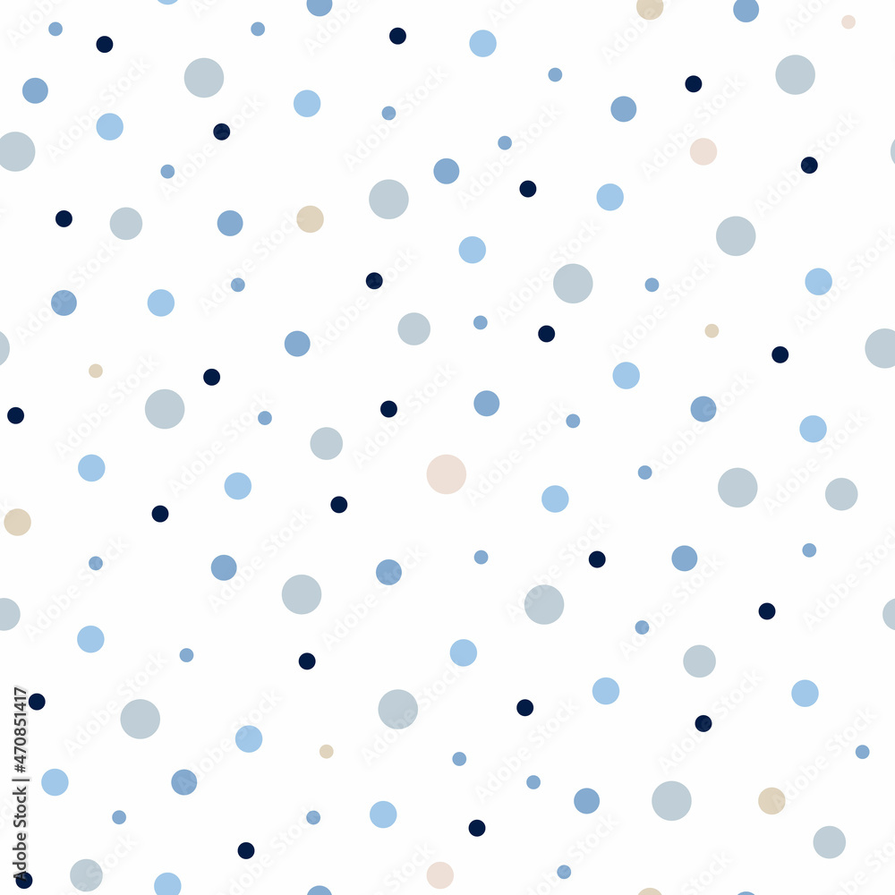Tender hygge polka dot in random order seamless pattern vector illustration, decorative texture of round circles in random order, simple repeat ornament
