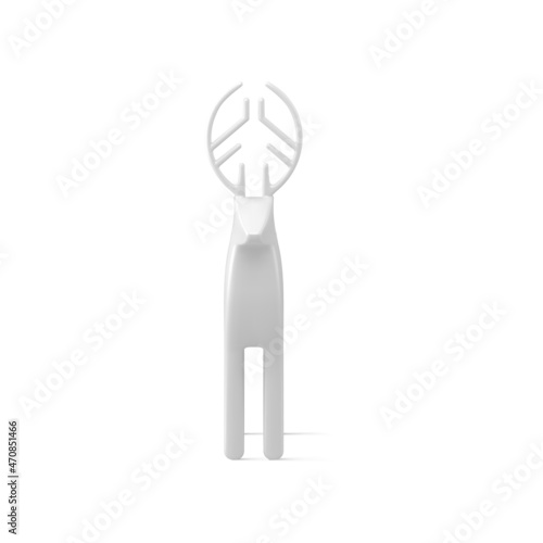 Front view elegant glass or metallic statuette white nord deer with horns Xmas festive decor vector