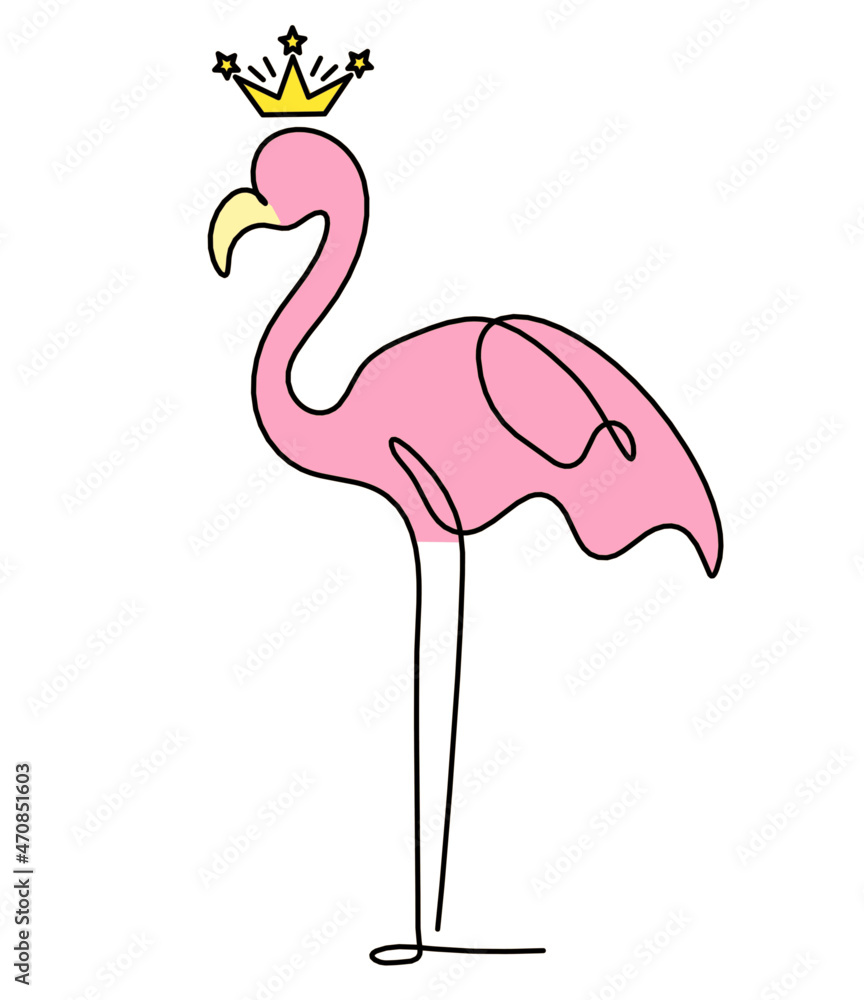 Obraz premium Silhouette of color abstract flamingo as line drawing on white. Vector
