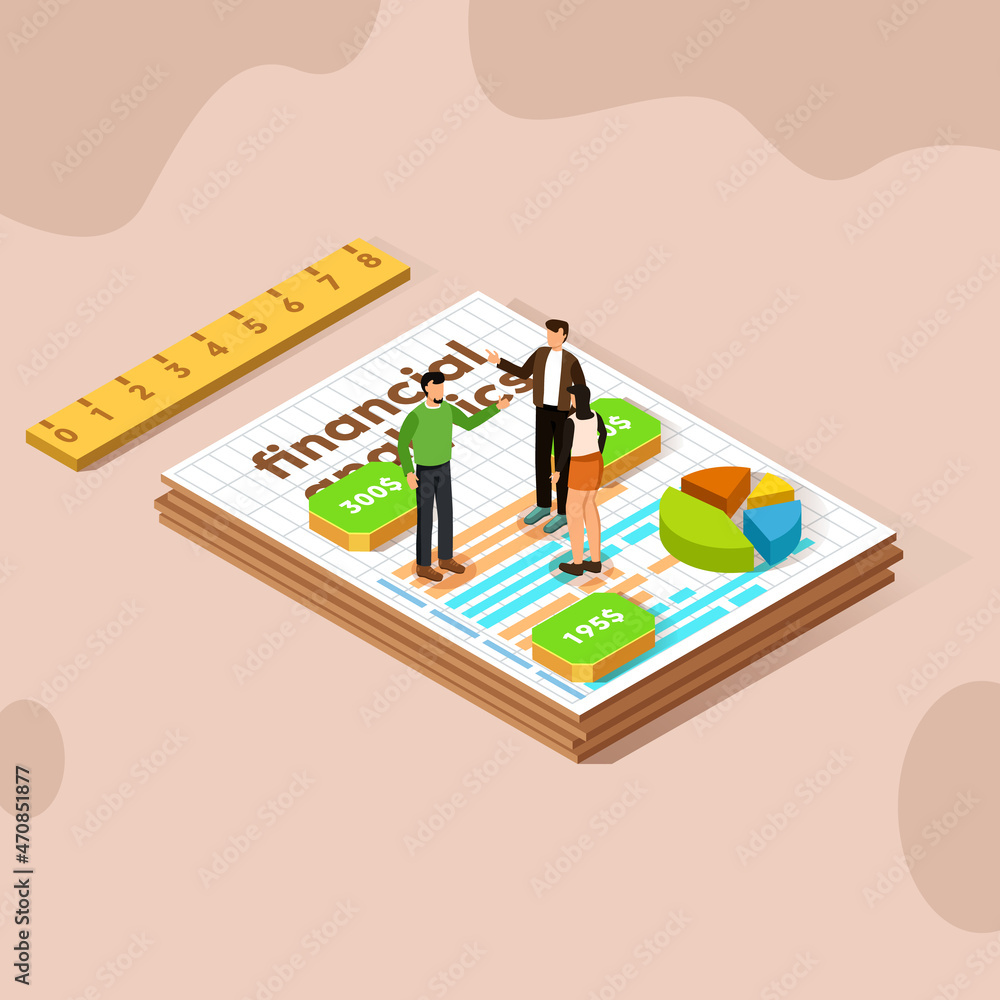 Financial analytics illustration. Business analysis isometric concept. Vector illustration Financial analytics illustration. Business analysis isometric concept. Vector illustration