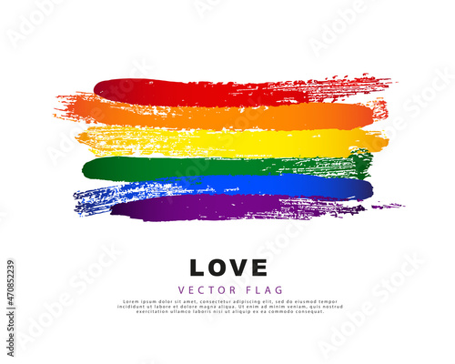 LGBT flag. Hand-drawn colorful rainbow brush strokes. Vector illustration isolated on white background.