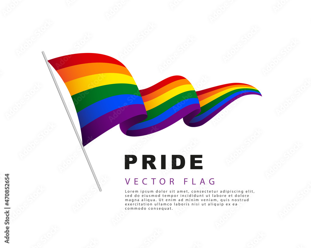 The LGBT flag hangs from a flagpole and flutters in the wind. Vector illustration isolated on white background. The LGBT flag hangs from a flagpole and flutters in the wind. Vector illustration isolated on white background.
