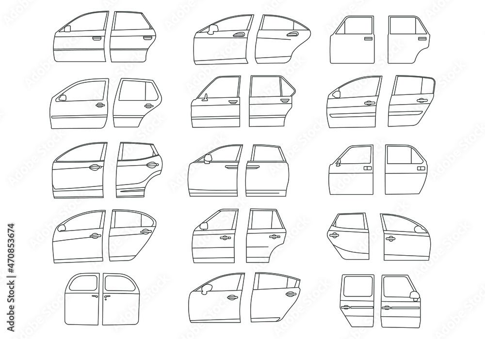 Car door vector outline set icon. outline set icon auto equipment. Vector illustration car door on white background. Car door vector outline set icon. outline set icon auto equipment. Vector illustration car door on white background.