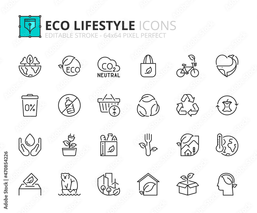 Simple set of outline icons about eco lifestyle. Ecology concept. Simple set of outline icons about eco lifestyle. Ecology concept.