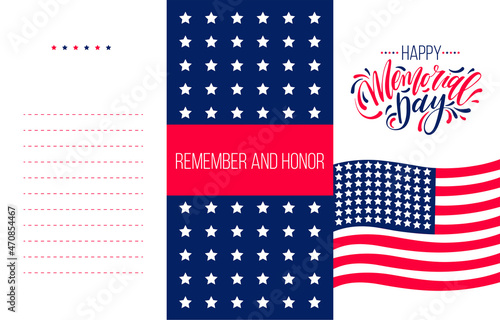 Memorial day greetind cars, poster, banner with lettering