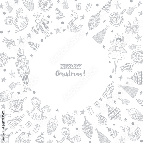 Silver Christmas greeting card the Nutcracker. Magic vector illustration.