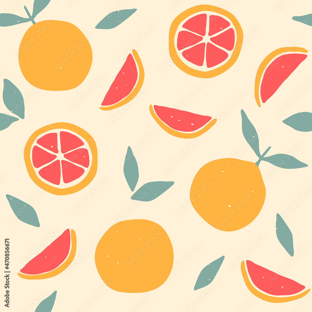 Seamless pattern with grapefruits. Citrus fruits modern texture on white background. Abstract vector graphic illustration Seamless pattern with grapefruits. Citrus fruits modern texture on white background. Abstract vector graphic illustration