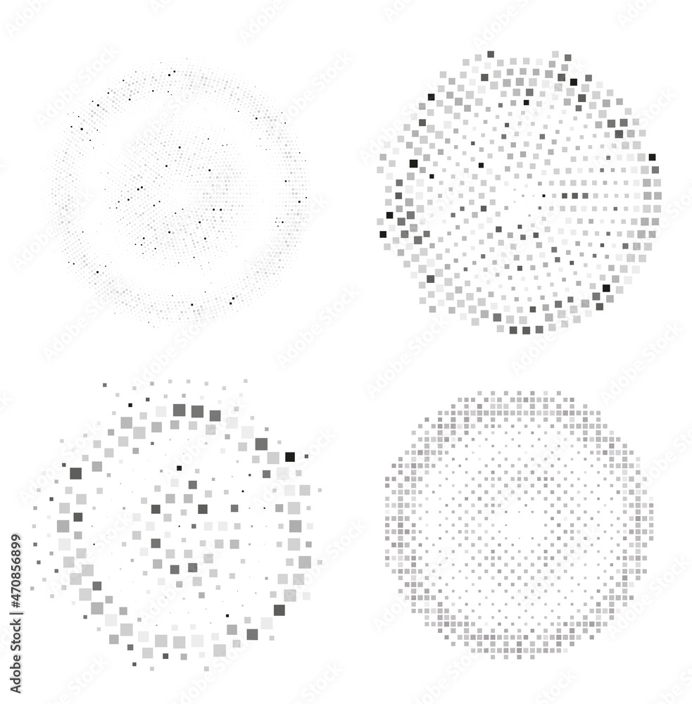 halftone circles  button set, vector  pixel  styles  
 