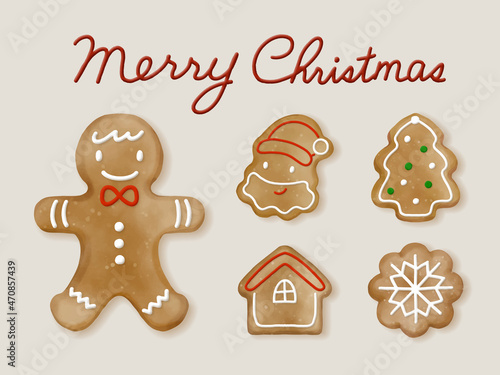 Cute gingerbread cookies set for Christmas and new year.
