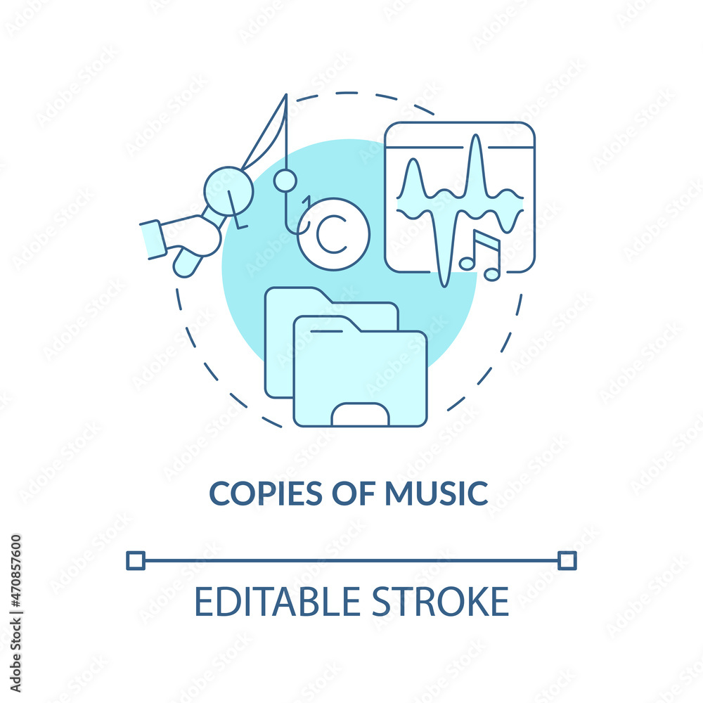 Copies of music blue concept icon. Illegal duplication abstract idea thin line illustration. Illegally download songs. Copyright infringement. Vector isolated outline color drawing. Editable stroke Copies of music blue concept icon. Illegal duplication abstract idea thin line illustration. Illegally download songs. Copyright infringement. Vector isolated outline color drawing. Editable stroke