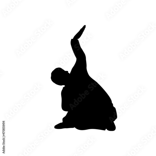 Silhouette of man train martial arts pose of snake.