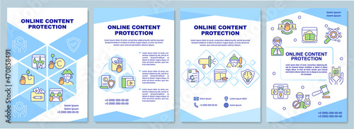 Online content protection brochure template. Educational materials. Flyer, booklet, leaflet print, cover design with linear icons. Vector layouts for presentation, annual reports, advertisement pages