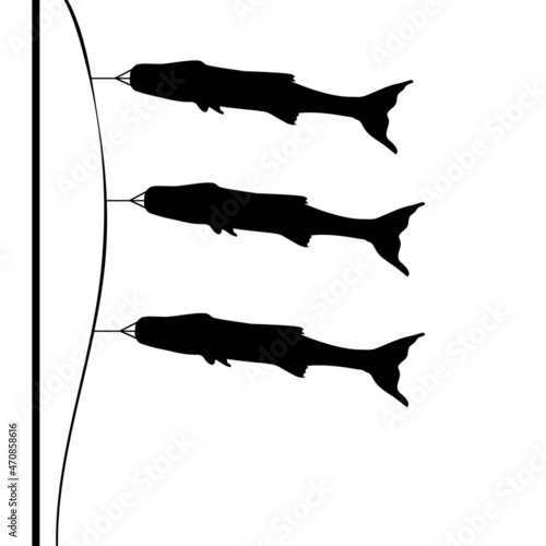 Silhouettes Japanese carp kites. Koinobori fish