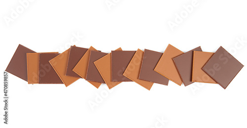 thin slices of chocolate isolated on white backrgound