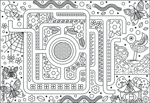 Vector maze coloring book with insects. Help the ladybug find her home.   © Tatiana