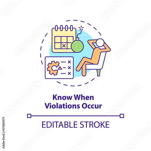 Know when violations occur concept icon. Tracking productivity at workplace. Employee monitoring abstract idea thin line illustration. Vector isolated outline color drawing. Editable stroke