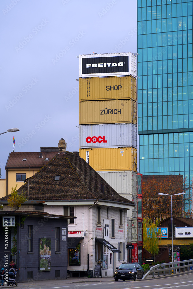 Freitag shipping container shop and office tower Prime tower at
