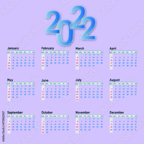 Modern 2022 new year calendar design template Free Vector