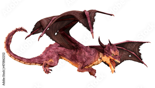 3D Rendering Fairy Tale Dragon on White