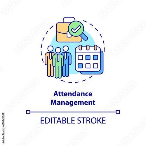 Attendance management concept icon. Tracking discipline at work. Control productivity. Employee monitoring abstract idea thin line illustration. Vector isolated outline color drawing. Editable stroke
