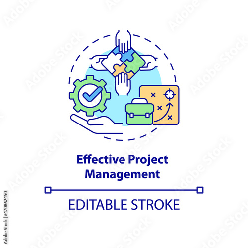 Effective project management concept icon. Organizing productive teamwork. Employee monitoring abstract idea thin line illustration. Vector isolated outline color drawing. Editable stroke