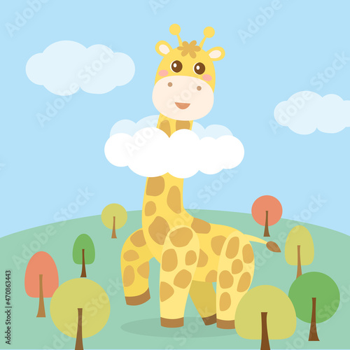 Cute giraffe cartoon illustration Vector.