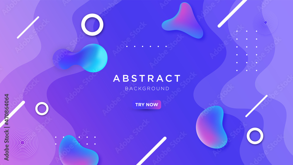 Blue liquid banner template. Vector abstract background with gradient fluid waves, organic shapes, text. Trendy banner for social media promotion