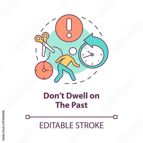 Dont dwell on the past concept icon. Recalling old mistakes. Negative memories problem. Self sabotaging abstract idea thin line illustration. Vector isolated outline color drawing. Editable stroke