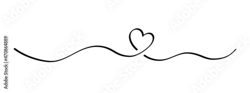 Heart and love swirl divider. Hand drawn sketch doodle style. Line scribble heart thread vector illustration. Love and wedding concept.