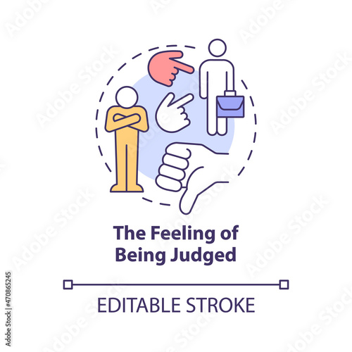The feeling of being judged concept icon. Toxic critique. Anxiety and low self esteem. Social condemnation abstract idea thin line illustration. Vector isolated outline color drawing. Editable stroke