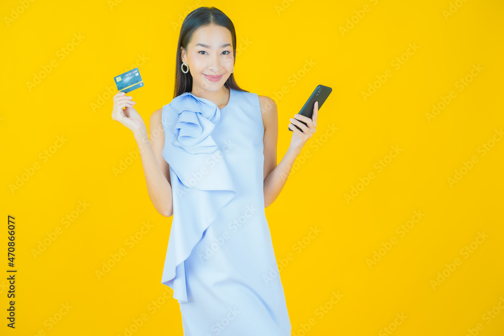 Portrait beautiful young asian woman smile with smart mobile phone Portrait beautiful young asian woman smile with smart mobile phone
