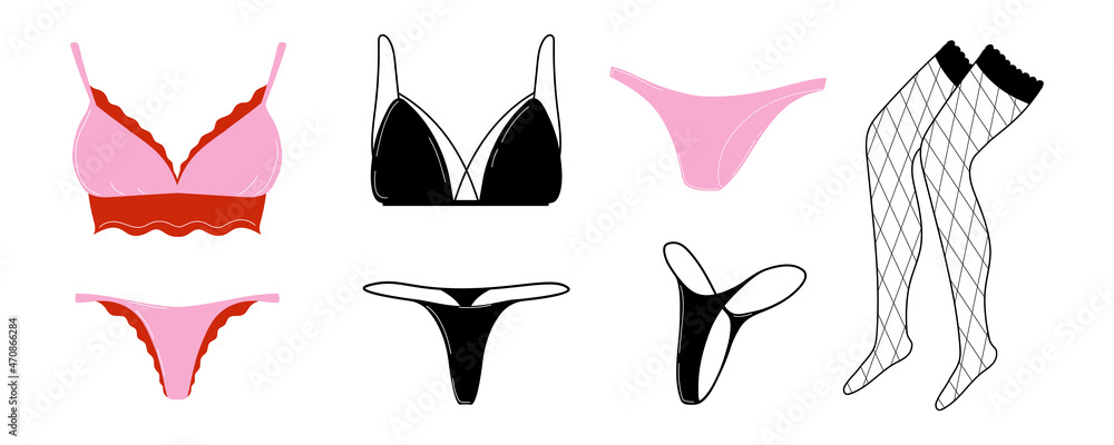 Collection of women's underwear. Elegant lingerie sets, panties