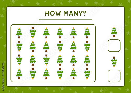 How many christmas tree, game for children. Vector illustration, printable worksheet