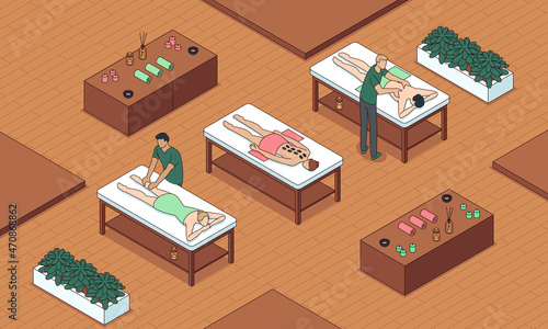 Relaxation in wellness center flat vector illustration