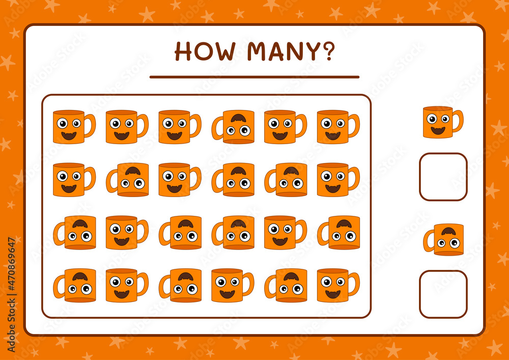 How many Mug, game for children. Vector illustration, printable