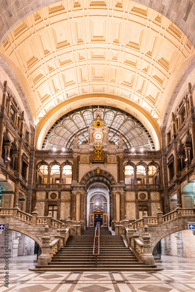 Hall of the Central Railway Station in Antwerp; Belgium.