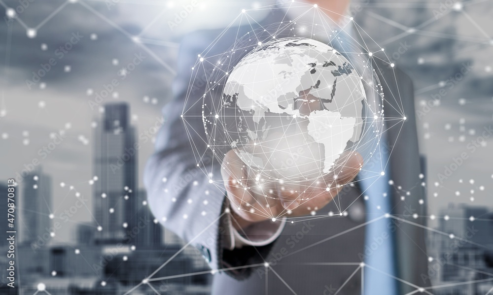 Global communication network concept. Environmental technology. Hand hold a globe Global communication network concept. Environmental technology. Hand hold a globe