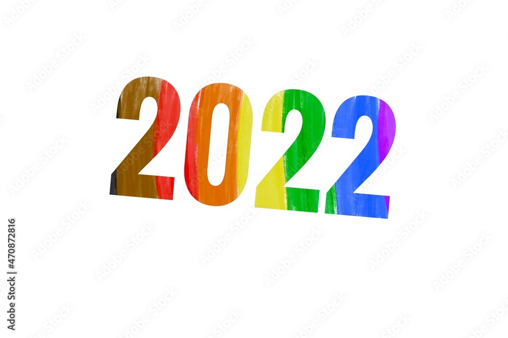 Number 2022 on rainbow colors background, concept for happy new year