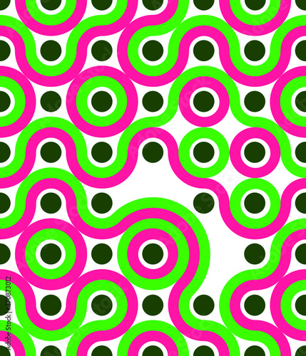 Seamless pattern in retro style curves pink and green