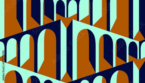 Seamless arcade pattern in perspective contrasting colors