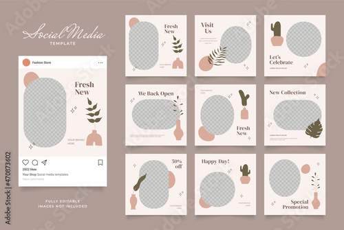 social media template multipurpose blog promotion. fully editable instagram and facebook square post frame organic sale poster. beige brown khaki ad banner vector background