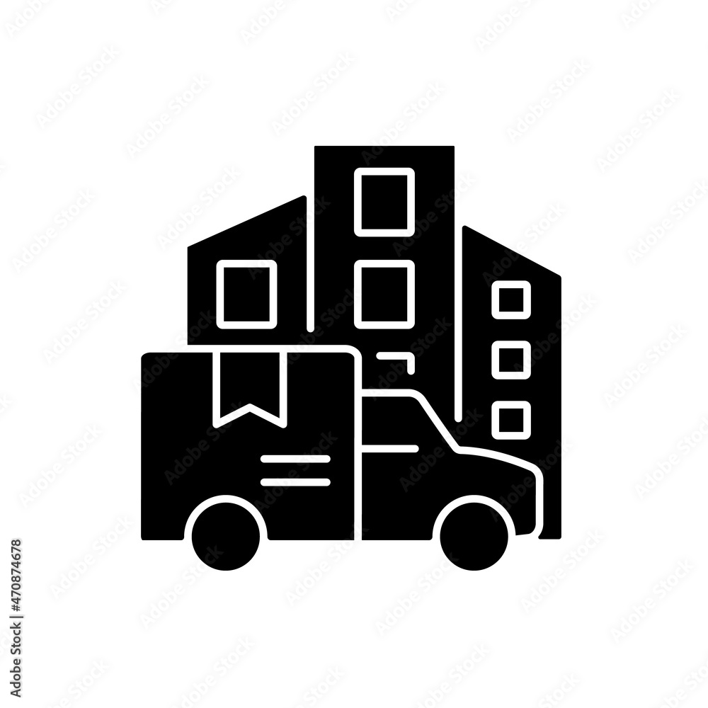 International freight delivery broker company black glyph icon. Cargo transportation business logo. Shipment service. Silhouette symbol on white space. Vector isolated illustration