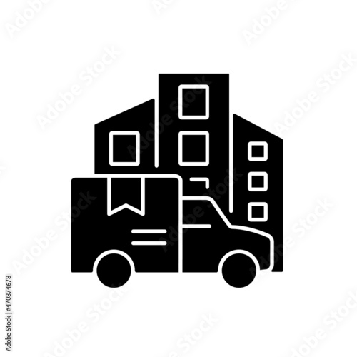 International freight delivery broker company black glyph icon. Cargo transportation business logo. Shipment service. Silhouette symbol on white space. Vector isolated illustration