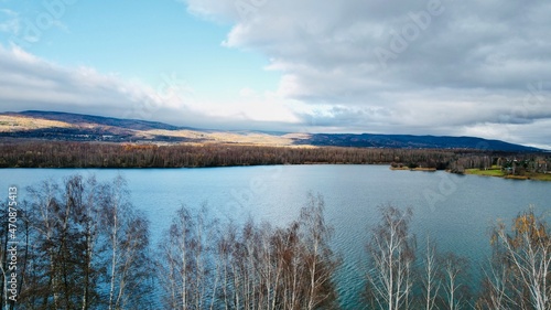 Lake with forest and landscap, cloudy day