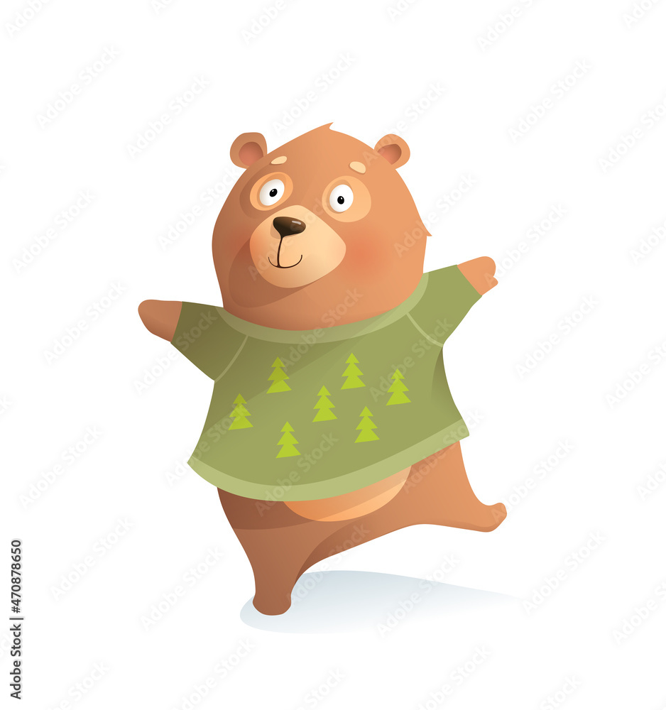 Obraz premium Bear wearing winter clothes, cute funny character design. Animal character for kids playing and hugging in winter. Vector clipart illustration for children.