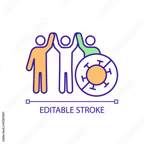 Developing herd immunity RGB color icon. Fighting together against contagious disease. Adaptive immunity development. Isolated vector illustration. Simple filled line drawing. Editable stroke