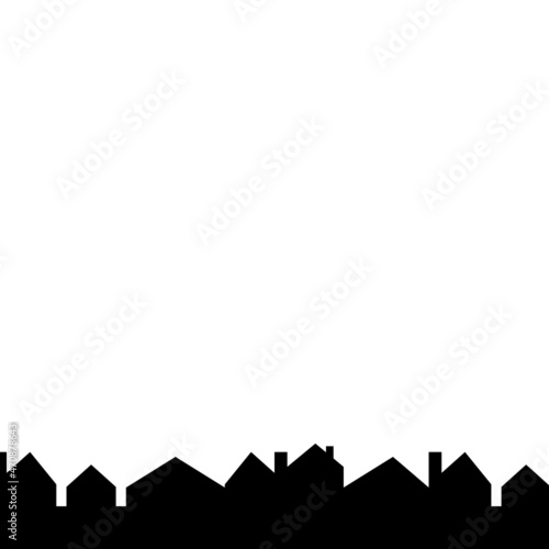 cityscape, black houses border, vector icon, in a row