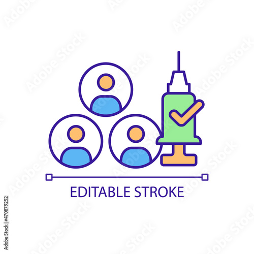 Mass immunization program RGB color icon. Develop herd immunity. Campaign to vaccinate against covid. Getting vaccine doses. Isolated vector illustration. Simple filled line drawing. Editable stroke