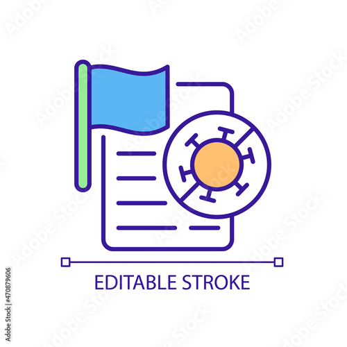 Covid vaccination requirements RGB color icon. Limiting coronavirus disease spread. Emergency regulation during pandemic. Isolated vector illustration. Simple filled line drawing. Editable stroke