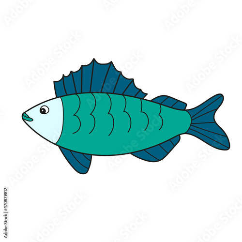 Simple cartoon icon. Ruff fish. Vector white fish of Siberia on white